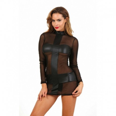 Robe Micro Résille Noir Manche Longue et Wetlook