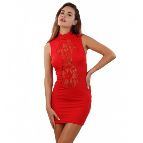 Robe Opaque Rouge dentelle devant