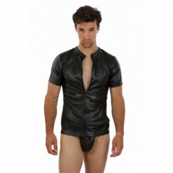 Chemise Homme Simili Cuir Manches Courtes Zip Devant